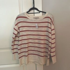 Brand new with tags loft, medium striped sweater. Cream and brick.